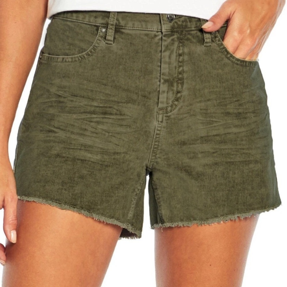 Gap Womens Olive Green Corduroy Cut-Off Shorts Size 12 Mid Rise Five Pocket